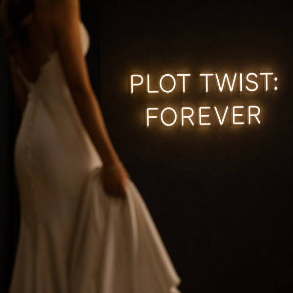 Real wedding with neon sign